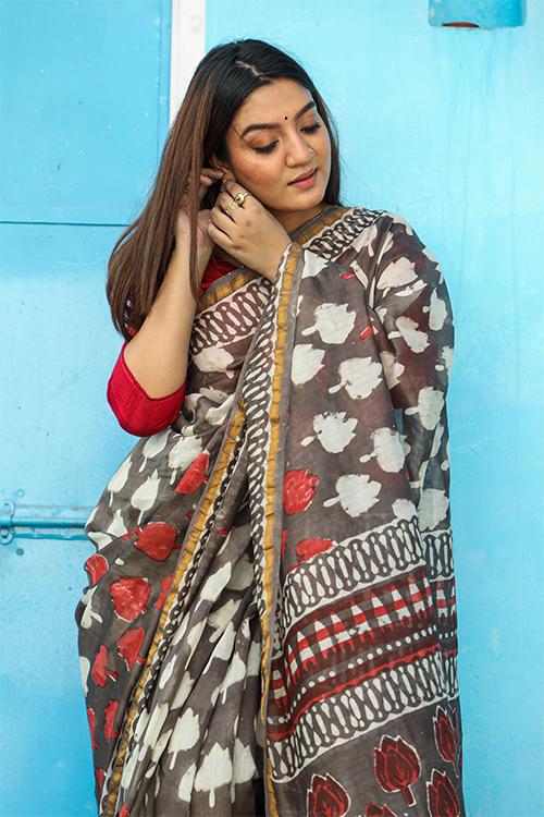 Ek Cup Chai : Kashish Dabu Handblock Printed Chanderi Silk Saree
