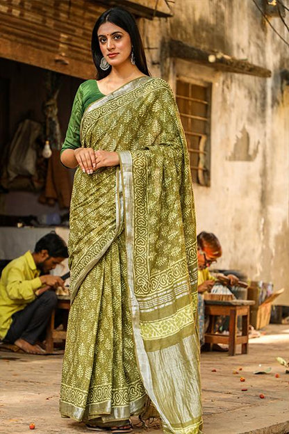Princess: Kashish Dabu Handblock Print Cotton Slub Saree