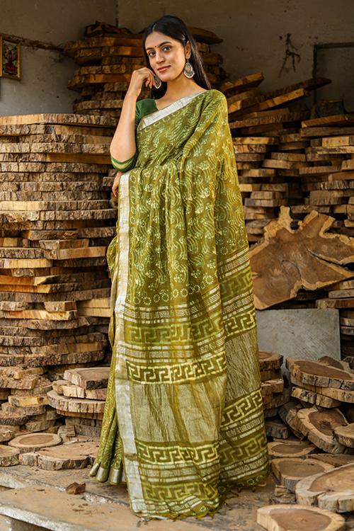 Into the Woods: Kashish Dabu Handblock Print Cotton Slub Saree