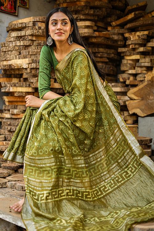 Into the Woods: Kashish Dabu Handblock Print Cotton Slub Saree