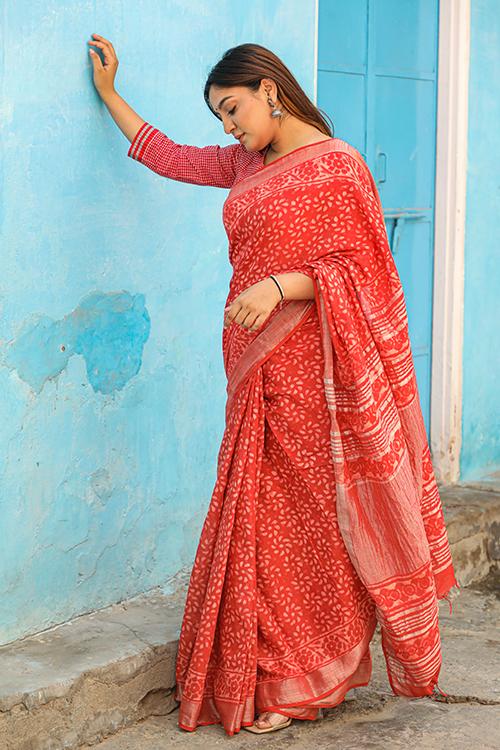 Bindu - the girl next door: Kashish Dabu Handblock Print Cotton Slub Saree