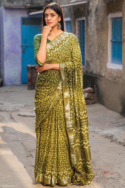 A Modern Mehandi: Kashish Dabu Handblock Print Cotton Slub Saree