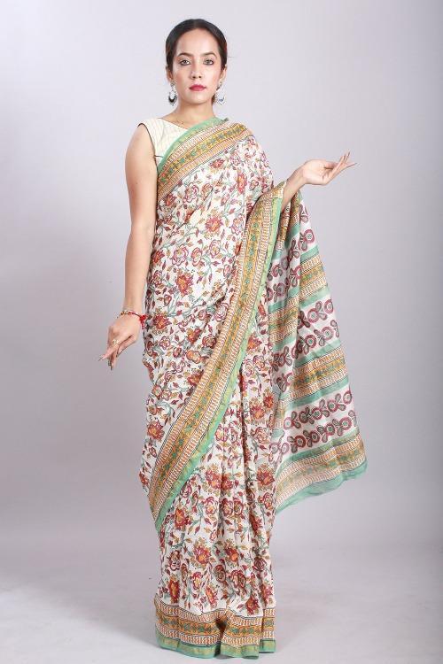 Kalamkari Handblock Print Chanderi Silk Saree-31