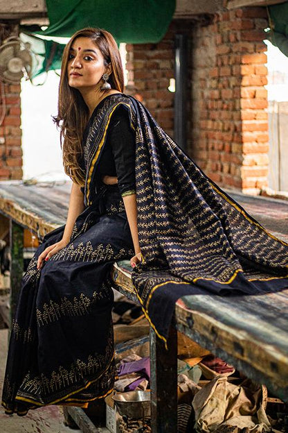 Hand Block Printed Chanderi Silk Saree-10