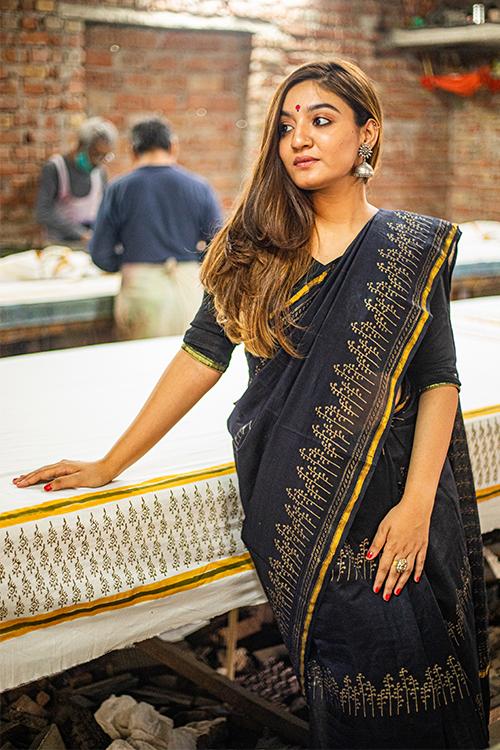 Hand Block Printed Chanderi Silk Saree-10