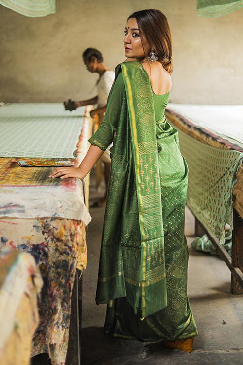 Hand Block Printed Chanderi Silk Saree-12