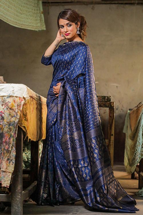 Hand Block Printed Chanderi Silk Saree-14