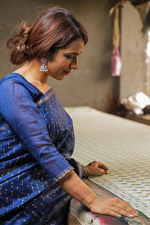 Hand Block Printed Chanderi Silk Saree-14