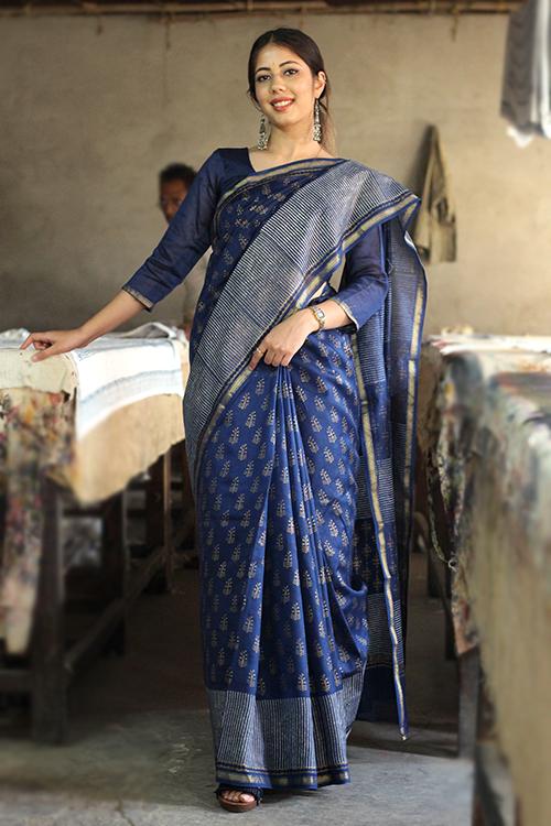 Handblock Print Chanderi Silk Saree-6