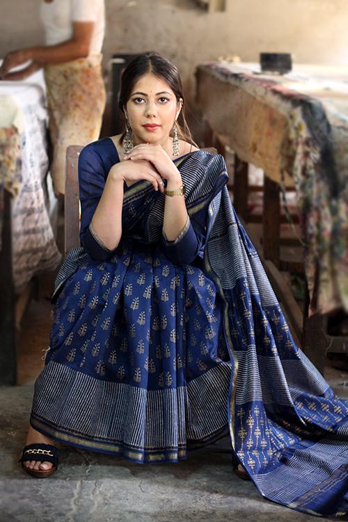 Handblock Print Chanderi Silk Saree-6