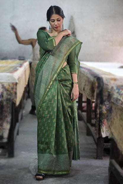 Handblock Print Chanderi Silk Saree-7