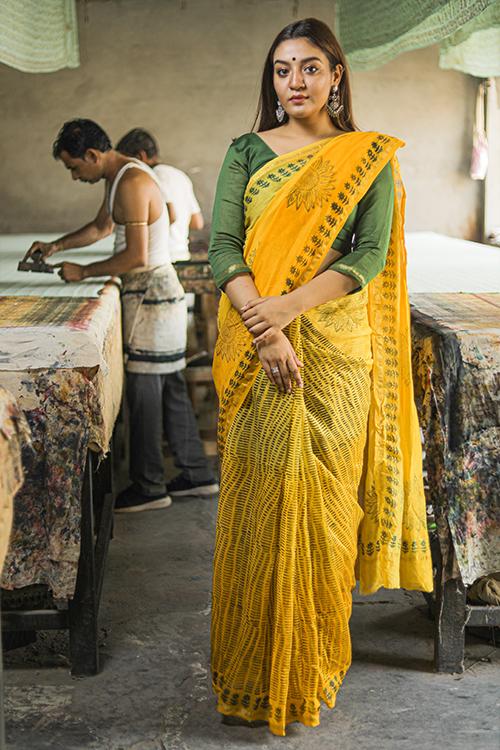Handblock Print Chanderi Silk Saree-8