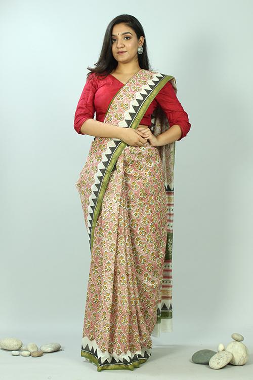 Handblock Printed Chanderi Silk Saree-16