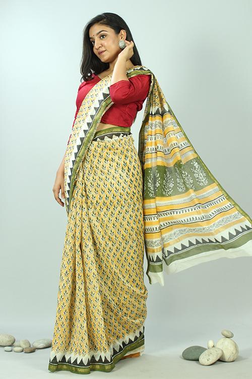 Handblock Printed Chanderi Silk Saree-17