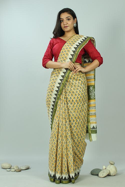 Handblock Printed Chanderi Silk Saree-17