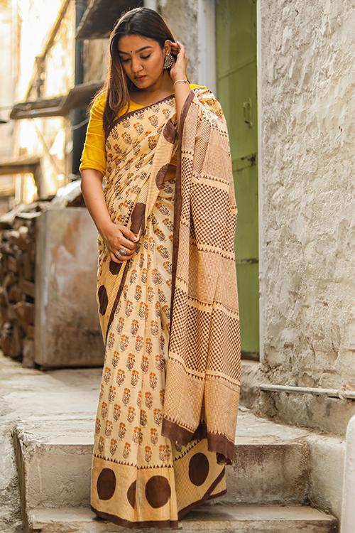Keeping it Cool : Handblock Print Mul Cotton Saree