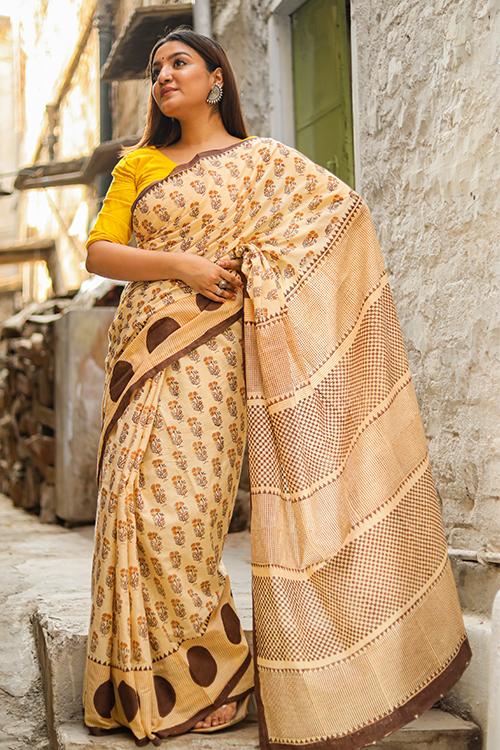 Keeping it Cool : Handblock Print Mul Cotton Saree