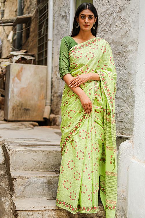 Kachcha Aam: Handblock Print Mul Cotton Saree