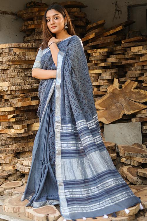 An Universal Sisterhood: Handblock Printed Slub Cotton Saree