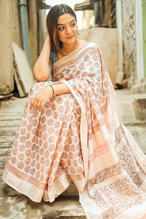 A Saree Soire: Handblock Printed Slub Cotton Saree
