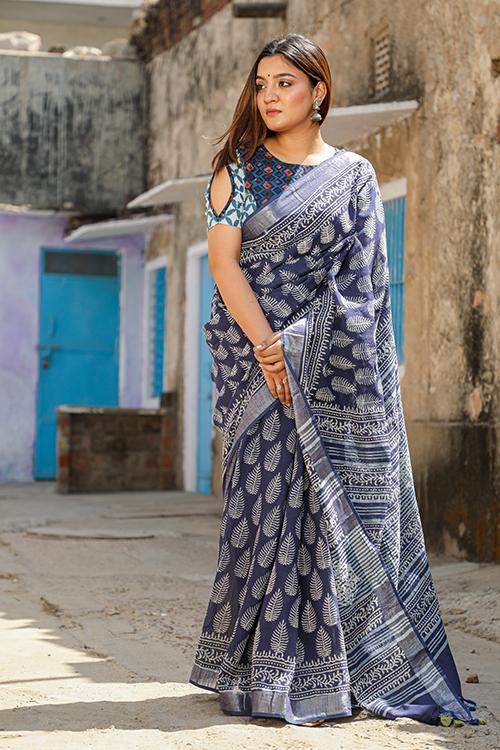 Traditional ties: Handblock Printed Slub Cotton Saree