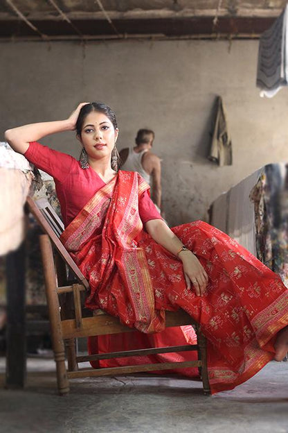 Handblock Print Maheshwari Silk Saree-3