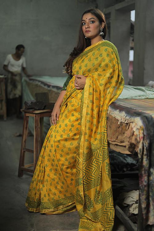 Handblock Print Maheshwari Silk Saree-4