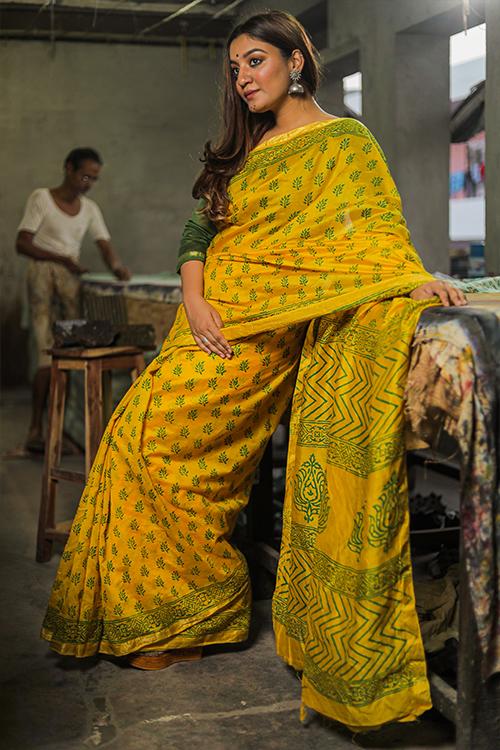 Handblock Print Maheshwari Silk Saree-4