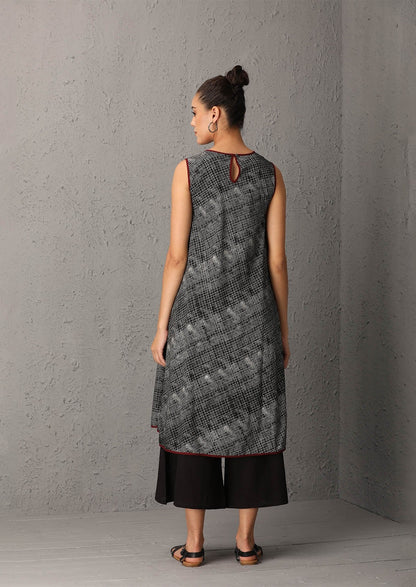 Black printed sleeveless kurta set with scarf (SW -37) JUST ADDED