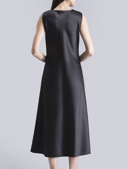 Satin Cowl Neck Midi Dress - Black
