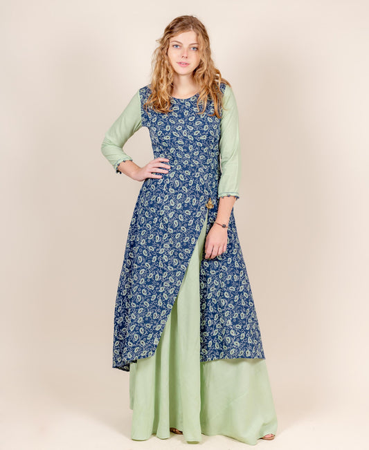 Scoop Neck Tulip Style Floor Length Indo Western Dress