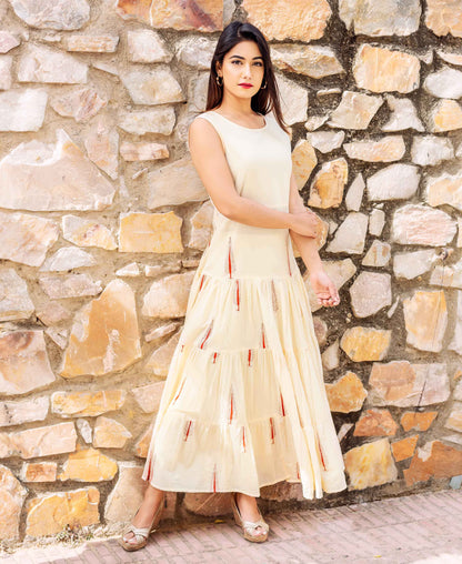 Orange Asymmetrical Double Layered Long Tier Dress