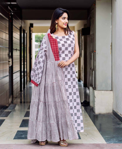 Double Layer Striped Printed Tiered Dress