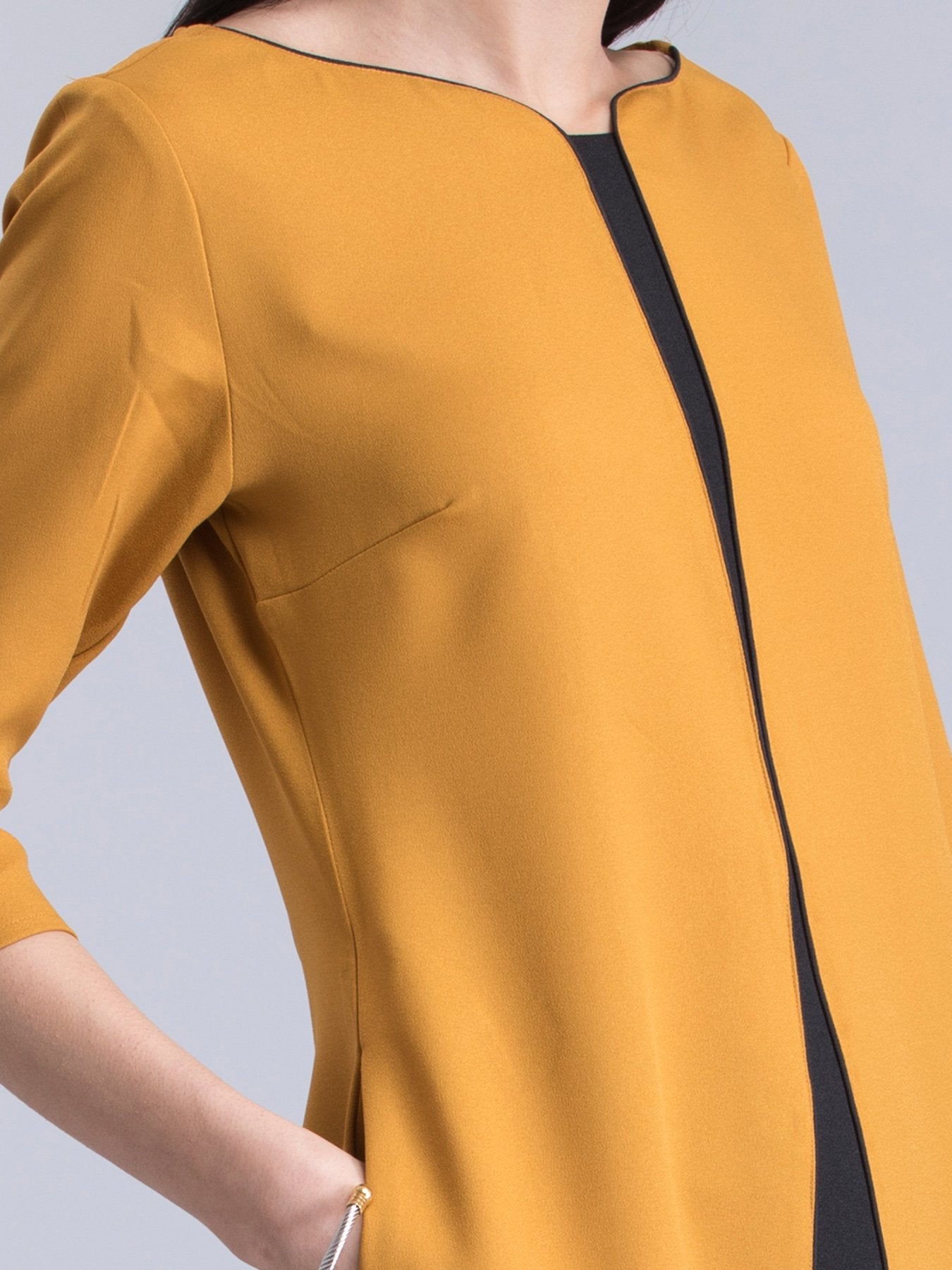 Stylised Neck Colour Block Dress - Mustard and Black