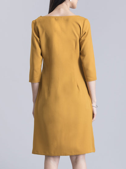 Stylised Neck Colour Block Dress - Mustard and Black