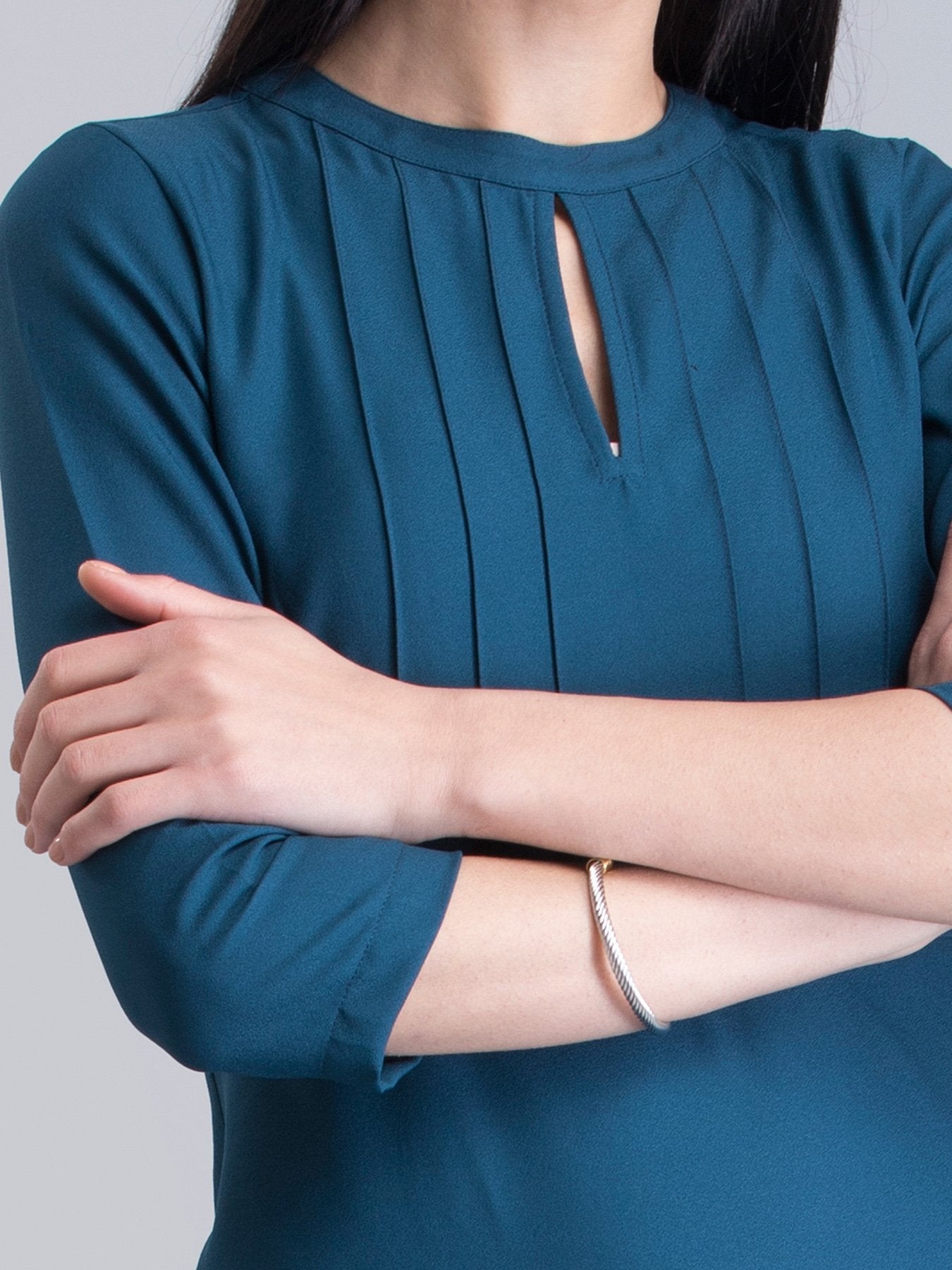 Stylised Neck Pintuck Dress - Teal