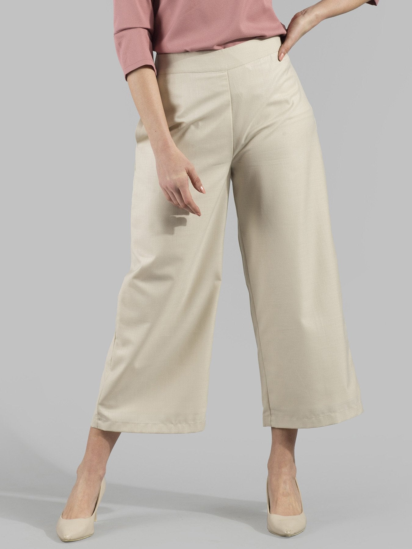 Side Zipper Culottes - Beige