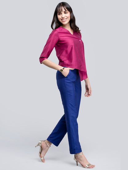 Cotton Silk Slim Fit Pants - Royal Blue