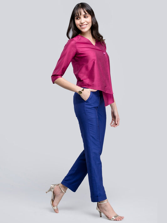 Cotton Silk Slim Fit Pants - Royal Blue