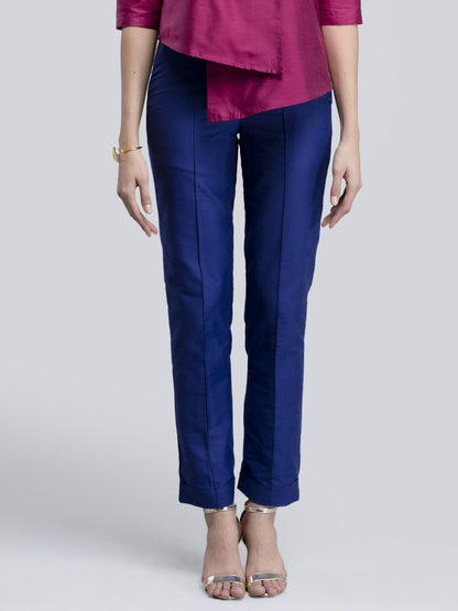 Cotton Silk Slim Fit Pants - Royal Blue