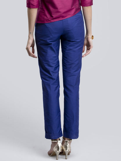 Cotton Silk Slim Fit Pants - Royal Blue