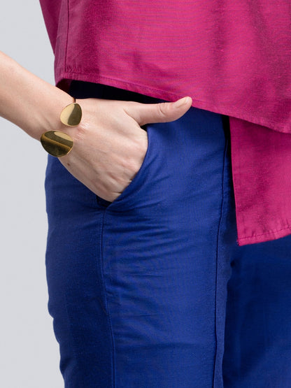 Cotton Silk Slim Fit Pants - Royal Blue