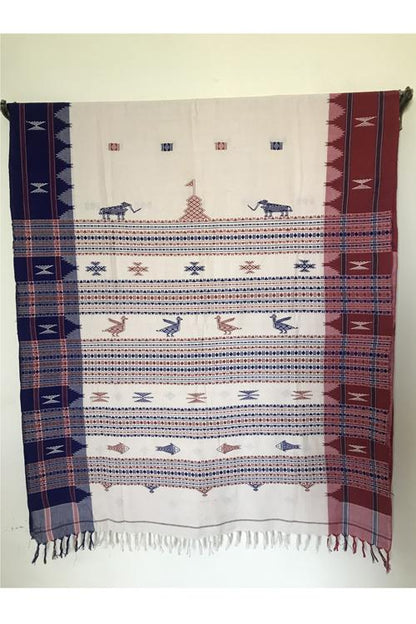 Kotpad' Tribal Odisha Handloom Cotton Offwhite/ Maroon/ Indigo Saree