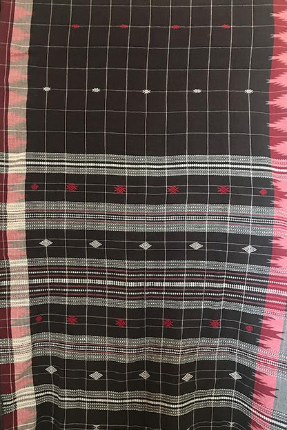Kotpad' Tribal Odisha Handloom Cotton Saree Checks Black