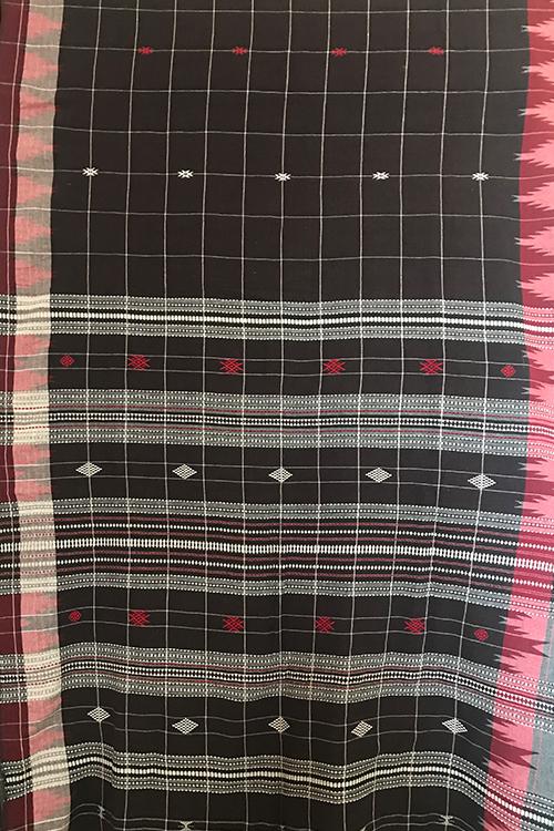 Kotpad' Tribal Odisha Handloom Cotton Saree Checks Black
