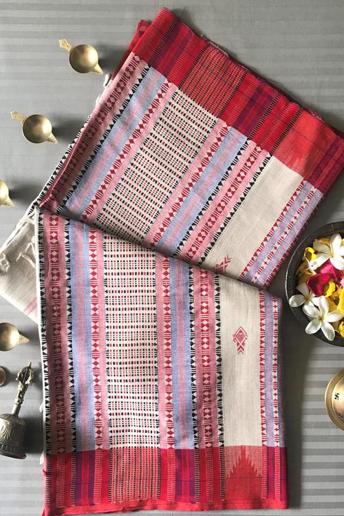 Kotpad' Tribal Odisha Handloom Kosa Red Saree