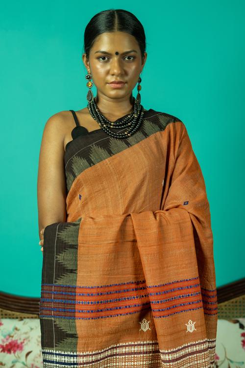 Kotpad' Tribal Odisha Handloom Kosa Rust and Coffee Saree