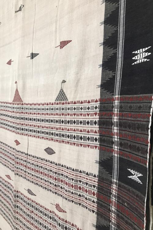 Kotpad' Tribal Odisha Handloom Kosa Saree-Col-Offwhite Maroon and Coffee Border