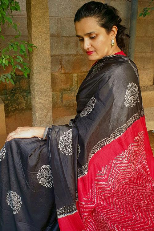 Hand crafted Silk printed & Shibori Sari-8