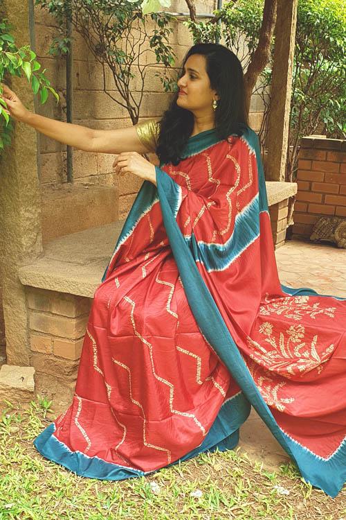 Hand crafted Silk Shibori Sari-11